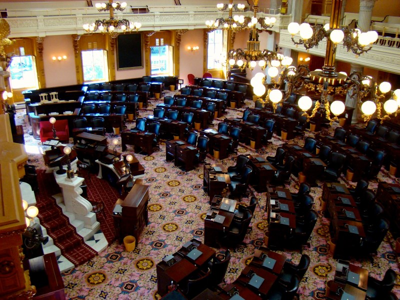 Inside the Ohio Senate chamber from above.