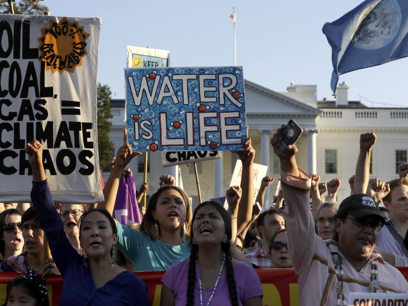 Supporters of the Standing Rock Sioux Tribe rally in opposition of the Dakota Access oil pipeline in front of the White House in September 2016.