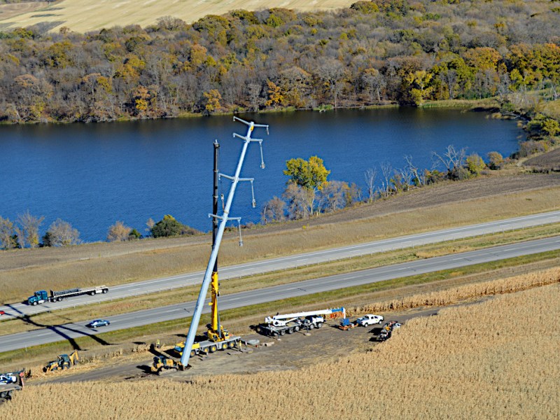 Construction of a transmission line near a highway