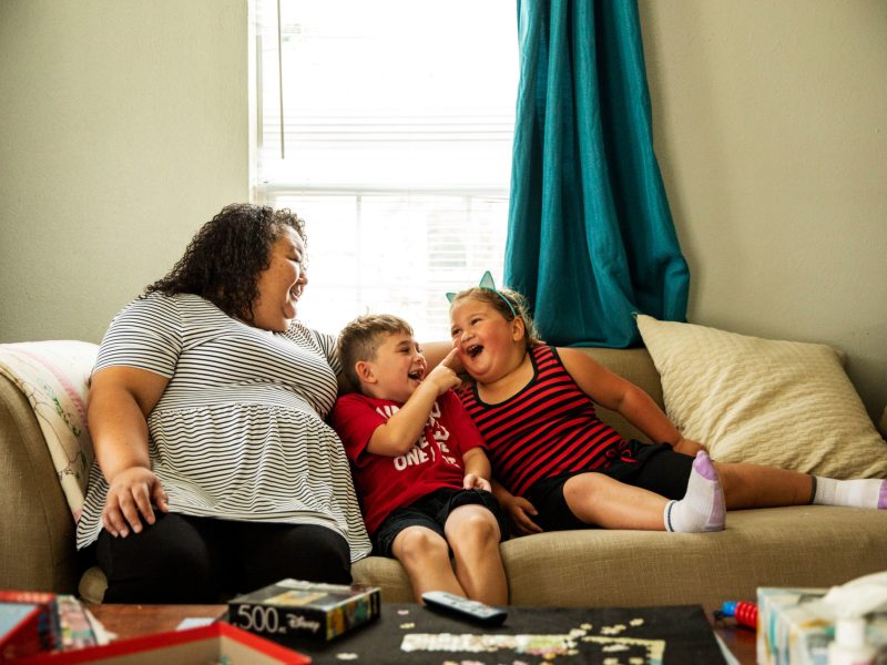 Amanda Le and her two children inside of their Oklahoma City home.